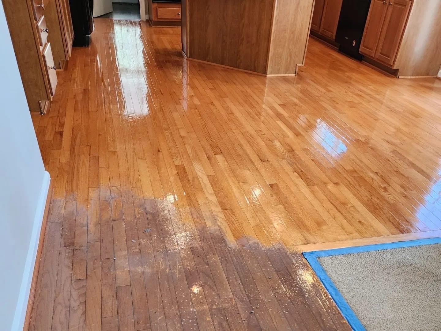 Hardwood floors prepared after buildup removal